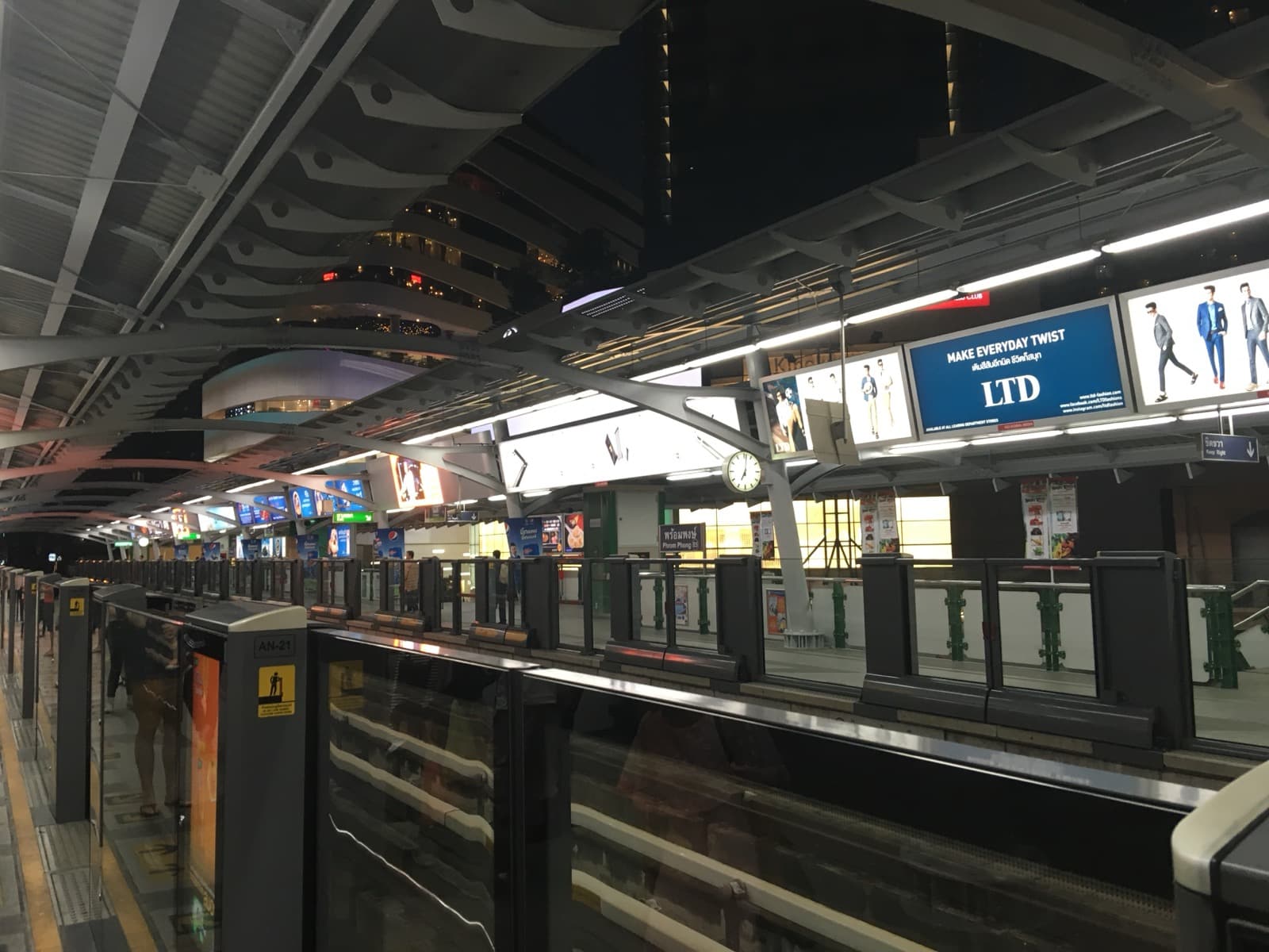 BTS Phrom Phong station (E5) exterior at night, Sukhumvit Line